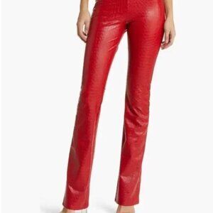 Naked Wardrobe Croc Embossed Vegan Leather Bootcut Pants RED / Size M